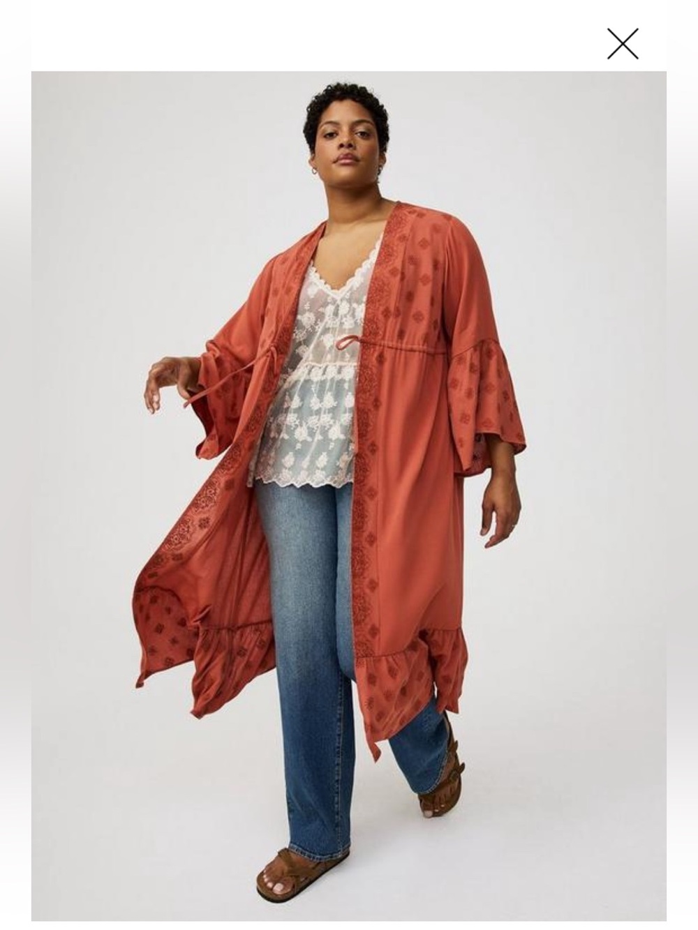 Torrid boho Rust embroidered Kimono